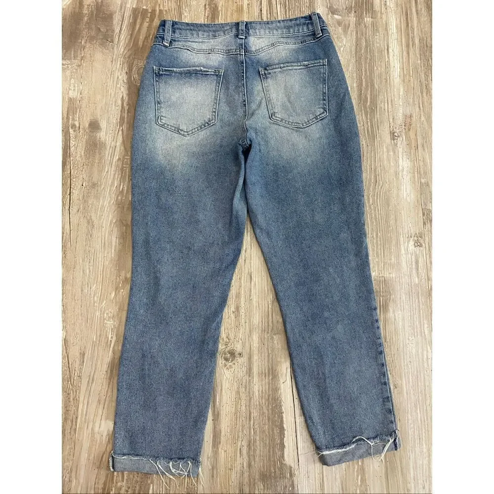 Rewash High Rise Cropped Jeans Cuffed Distressed Women’s Sz 9/29